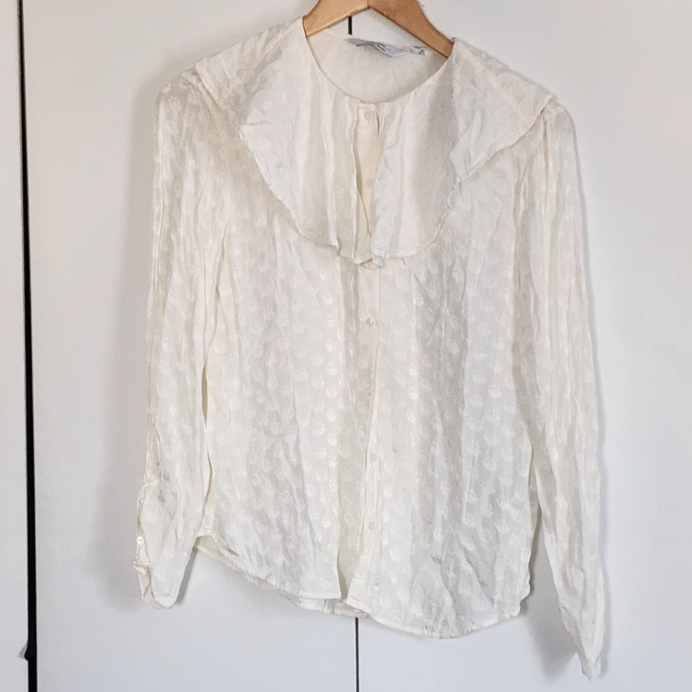 & Other Stories Cream Blouse with Ruffled Collar